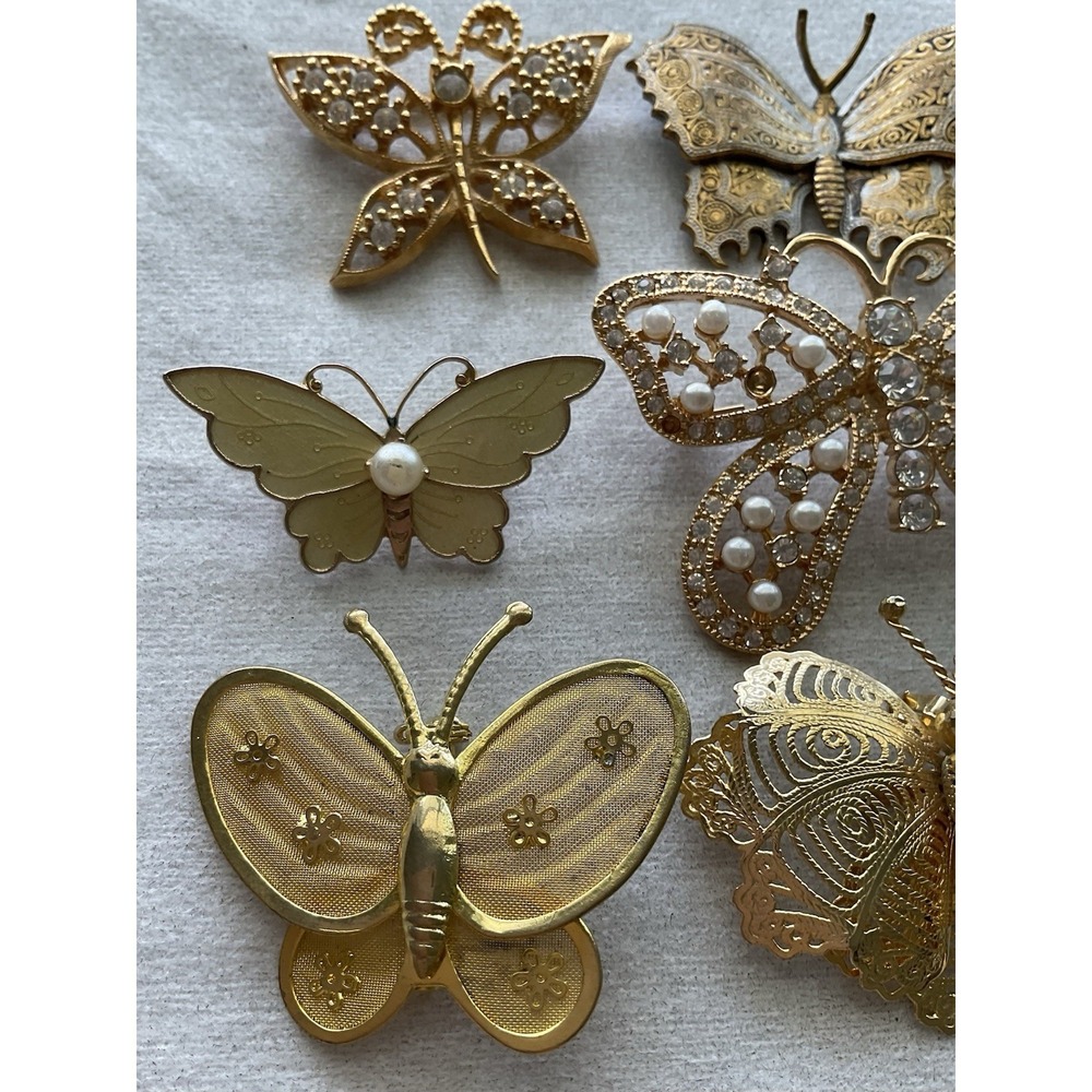 Lot Of 6 Vintage Brooch Pins Butterfly Gold Tone Estate Jewelry - Picture 4 of 12